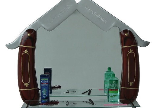 B0721 BARBER SHOP HAIR SALON BROWN SHAVING BLADE MIRROR