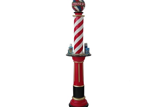 B0724A RED WHITE BARBER SHOP VINTAGE POLE WITH SHELF