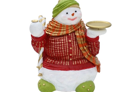 1507 FAT FUNNY CHRISTMAS SNOW MAN WITH TRAY CANDLE HOLDER