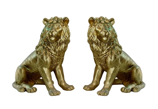 472 LIFE LIKE GOLD EFFECT LEFT RIGHT MALE LIONS SITTING