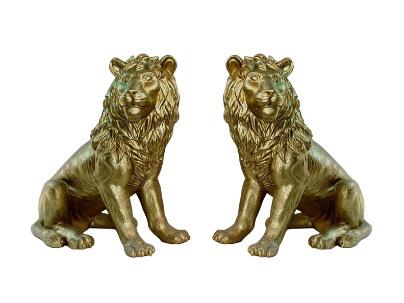 472_LIFE_LIKE_GOLD_EFFECT_LEFT_RIGHT_MALE_LIONS_SITTING.JPG