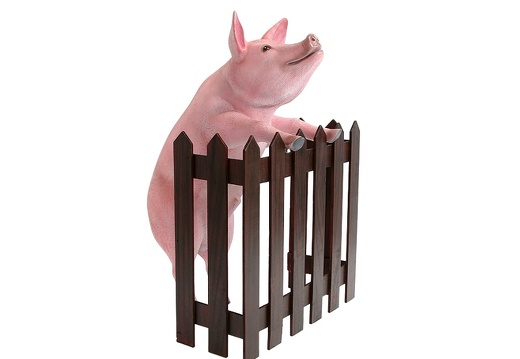 477 LIFE LIKE PINK PIG STANDING UP BEHIND FENCE 1