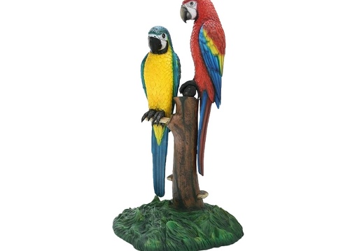 563 LIFE LIKE TWO PARROTS ON WOOD PERCH