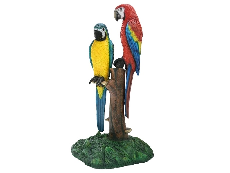 563_LIFE_LIKE_TWO_PARROTS_ON_WOOD_PERCH.JPG