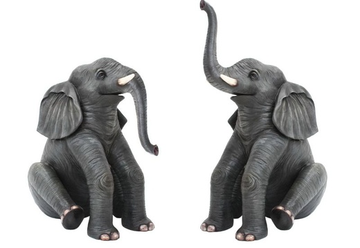 575 LIFE LIKE PAIR OF BABY ELEPHANTS TRUNK DOWN TRUNK UP
