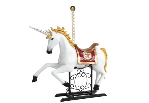 583 LIFE LIKE CAROUSEL HORSE ON ANTIQUE METAL STAND 2