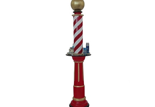 B0726A RED WHITE BARBER SHOP VINTAGE POLE WITH SHELF