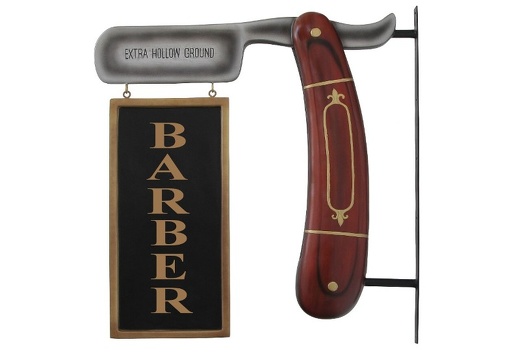 N117 ANTIQUE BROWN WOOD SHAVING BLADE DOUBLE SIDED BARBER SHOP ADVERTISING BOARD 1