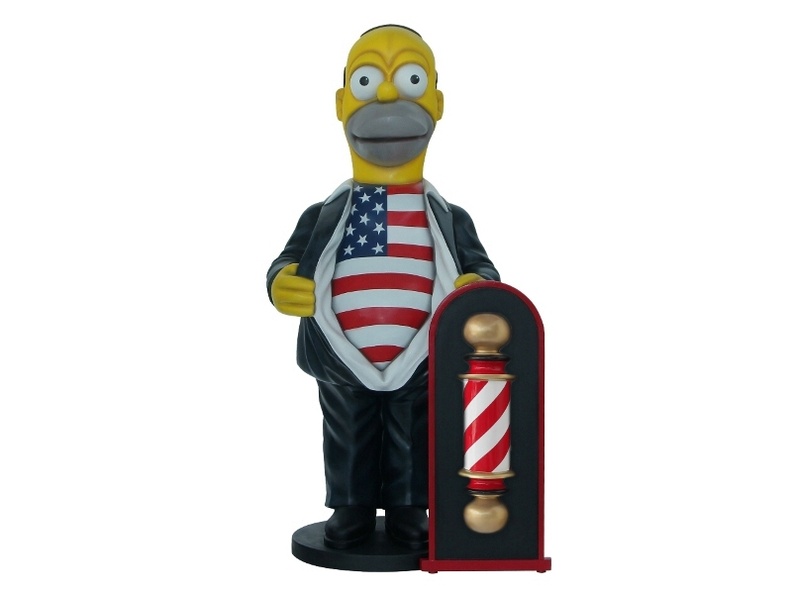 N290_FUNNY_HOMER_SIMPSON_WITH_AMERICAN_FLAG_SHIRT_WITH_3D_BARBER_POLE_ADVERTISING_BOARD.JPG