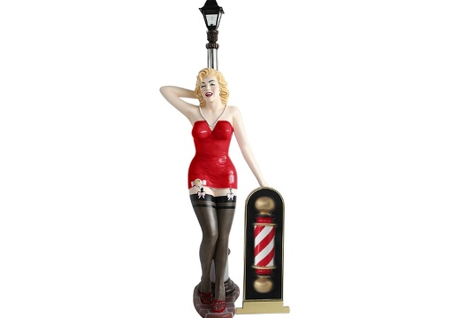 N300 MARILYN MONROE WITH LAMP POST RED BASQUE BLACK STOCKINGS BARBER POLE ADVERTISING BOARD