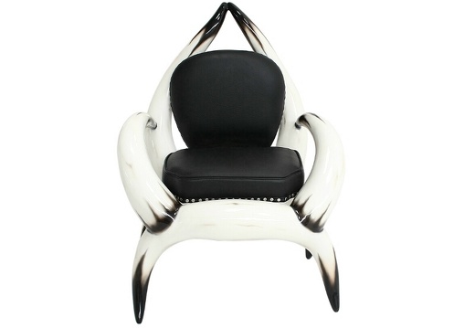 ARB004 BULL HORN ARM CHAIR WITH BLACK LEATHER STUDDED UPHOLSTERY 1