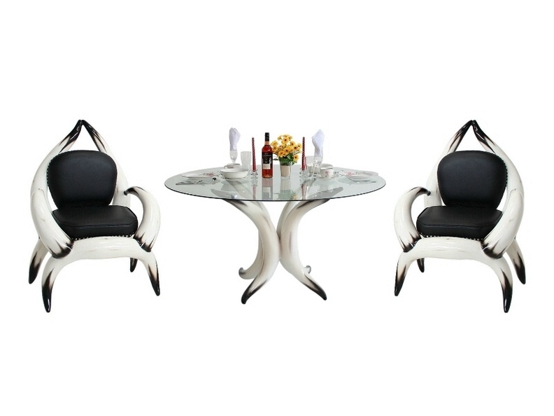 ARB009_BULL_HORN_ARM_CHAIRS_WITH_BLACK_LEATHER_STUDDED_UPHOLSTERY_DINNING_TABLE.JPG
