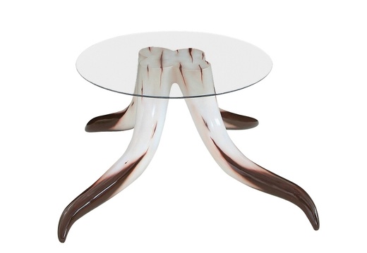 ARB029 SPANISH BULL HORN COFFEE TABLE GLASS TOP LARGE