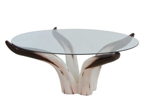 ARB031 SPANISH BULL HORNS COFFEE TABLE GLASS TOP LARGE