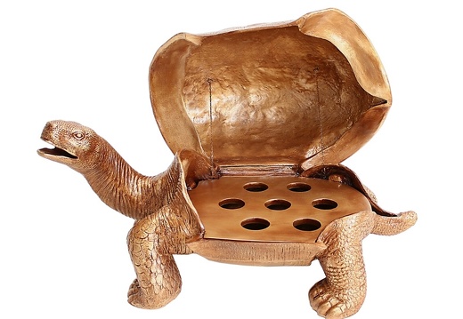 JBA211 LARGE ANTIQUE GOLD EFFECT TURTLE WITH OPENING SHELL TO HOLD WINE WHISKEY BOTTLES 2