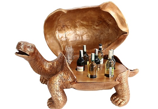 JBA211 LARGE ANTIQUE GOLD EFFECT TURTLE WITH OPENING SHELL TO HOLD WINE WHISKEY BOTTLES 3