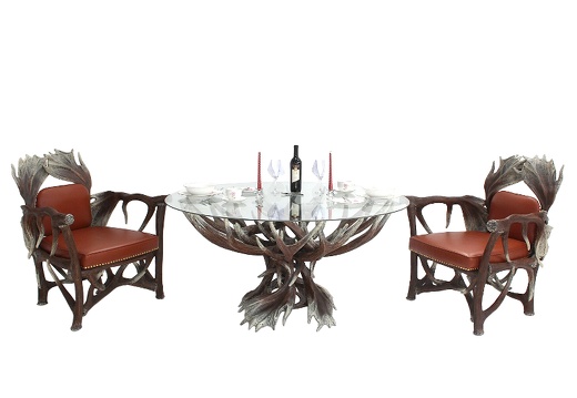 JBF032 ANTLER HORN DINNING TABLE 2 DINNING ARM CHAIRS