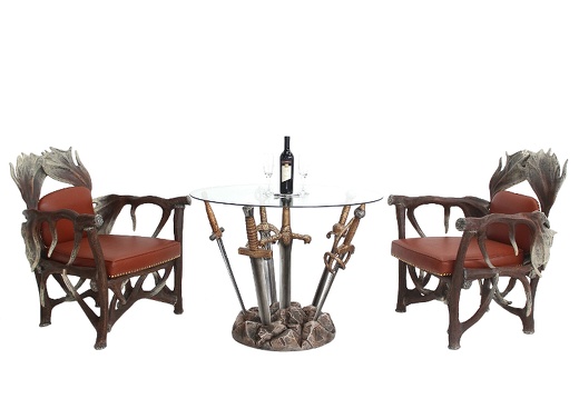 JBF046 ANTLER HORN DINNING TABLE KNIGHTS OF THE ROUND TABLE SWORD TABLE