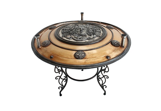 JBF156 MEDIEVAL SHIELD TABLE WITH GLASS TOP 10 DIFFERENT SHIELD DESIGNS AVAILABLE 2