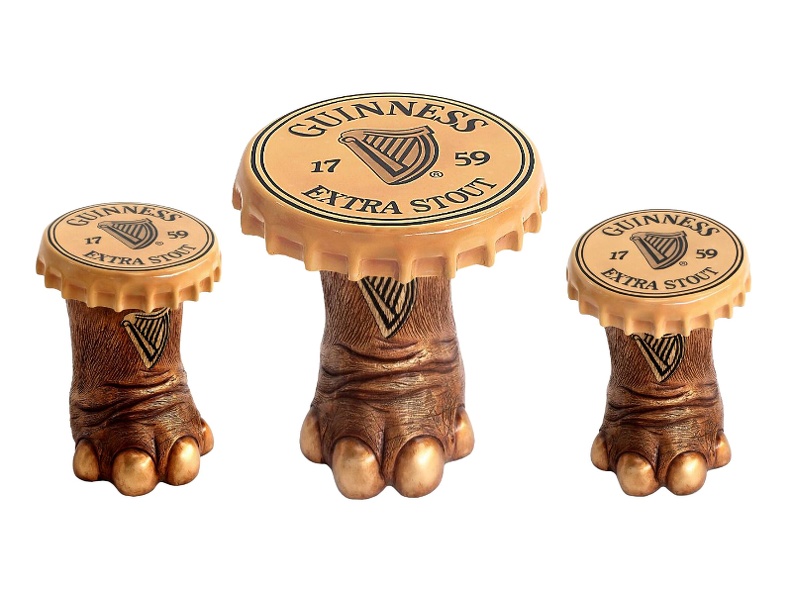 JBF184_SMALL_ELEPHANTS_FOOT_TABLE_ELEPHANTS_FOOT_STOOLS_WITH_GUINNESS_BOTTLE_TOP_LID_ALL_BEER_NAMES_AVAILABLE.JPG