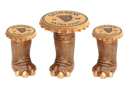 JBF187- LARGE ELEPHANTS FOOT TABLE ELEPHANTS FOOT STOOLS WITH GUINNESS BOTTLE TOP LID ALL BEER NAMES AVAILABLE