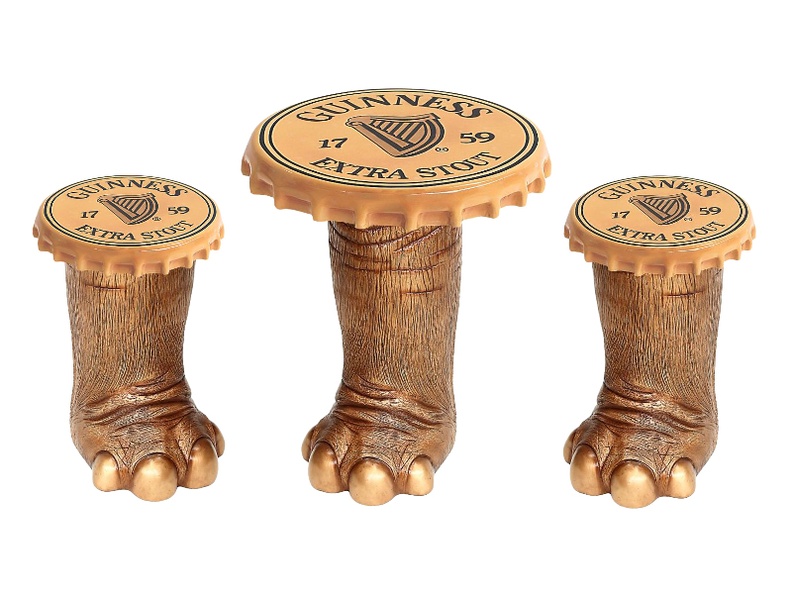 JBF187-_LARGE_ELEPHANTS_FOOT_TABLE_ELEPHANTS_FOOT_STOOLS_WITH_GUINNESS_BOTTLE_TOP_LID_ALL_BEER_NAMES_AVAILABLE.JPG