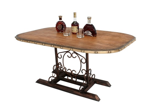 JBF222 6 SEATER WOOD EFFECT TABLE ON ANTIQUE BRONZE BASE 2