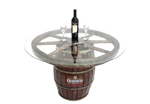 JBP101A LARGE LIGHT WOOD EFFECT BARREL WAGON WHEEL TABLE ANY NAME PAINTED ON THE BARREL