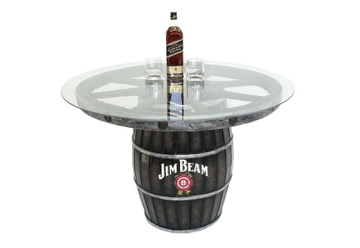 JBP101 LARGE WOOD EFFECT BARREL WAGON WHEEL TABLE ANY NAME PAINTED ON THE BARREL