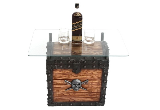JBP160A ANTIQUE PIRATES TREASURE CHEST TABLE WITH GLASS TOP 1