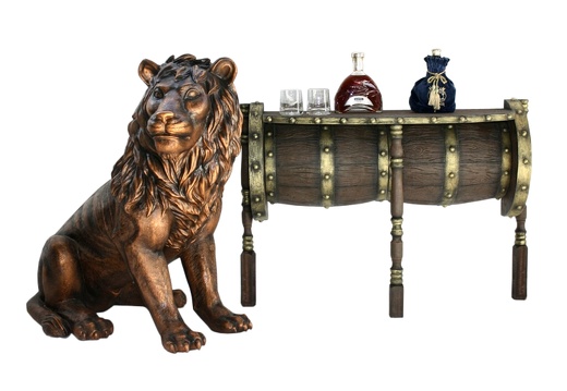 JBP163 ANTIQUE DOUBLE HALF BARREL SIDE TABLE WITH GOLD TRIMS BRONZE EFFECT MALE LION