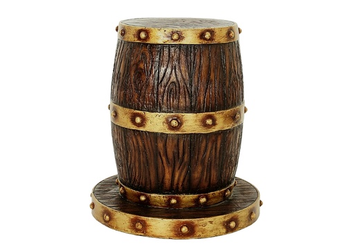 JBP164 BARREL WOOD EFFECT STOOL WITH GOLD TRIMS 2