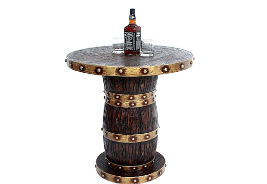 JBP165 BARREL WOOD EFFECT TABLE WITH GOLD TRIMS