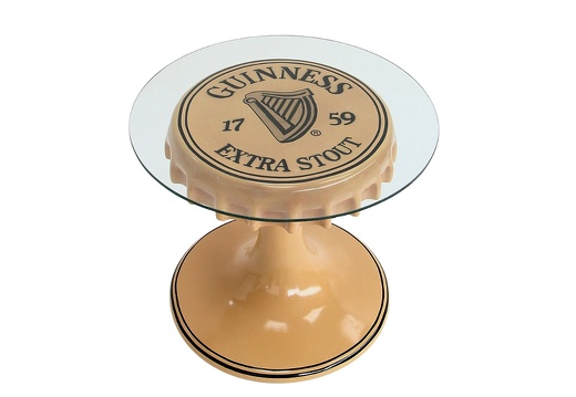 JBTH341 SMALL GUINNESS BOTTLE LID BAR RESTAURANT TABLE WITH GLASS ALL BEER NAMES AVAILABLE