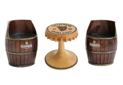JBTH356 GUINNESS BOTTLE LID BAR RESTAURANT TABLE WOOD EFFECT BARREL STOOLS WITH BACK REST ALL BEER NAMES AVAILABLE