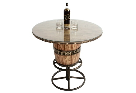 JBTH363F LIGHT BROWN WOOD GUINNESS BARREL TABLE WOOD GLASS TOP ANY NAME AVAILABLE ON THE BARREL 1