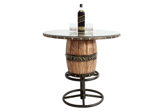 JBTH363F LIGHT BROWN WOOD GUINNESS BARREL TABLE WOOD GLASS TOP ANY NAME AVAILABLE ON THE BARREL 2