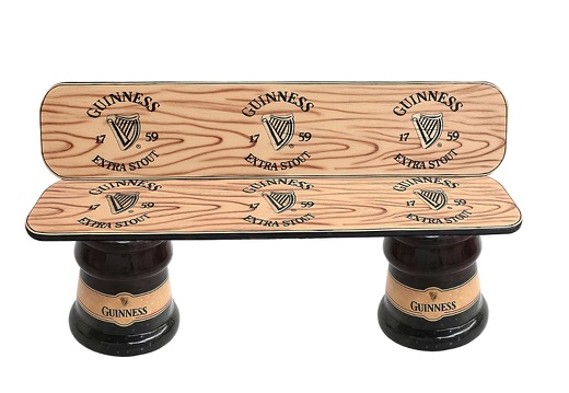 JBTH369 GUINNESS BOTTLE TOP BENCH WITH OLD BEER BARREL WOOD EFFECT BACK REST ALL BEER NAMES AVAILABLE
