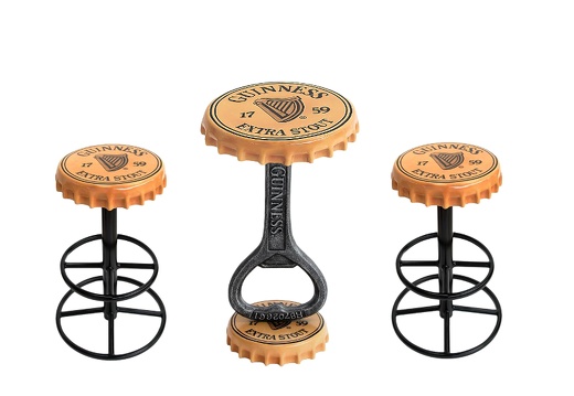 JBTH397 GUINNESS SILVER STEEL EFFECT BOTTLE OPENER LID TABLE 2 BAR STOOLS ALL BEER NAMES AVAILABLE