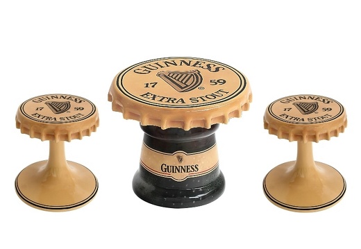 JBTH410 LARGE GUINNESS BOTTLE TOP LID BAR RESTAURANT TABLE 2 STOOLS ALL BEER NAMES AVAILABLE