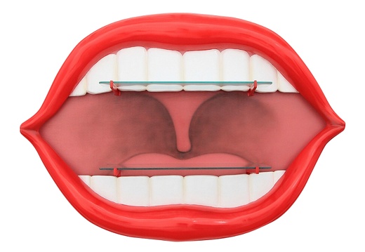 JBTH490A LARGE RED LIPS WHITE TEETH 2 SHELFS RED TONGUE BACKGROUND
