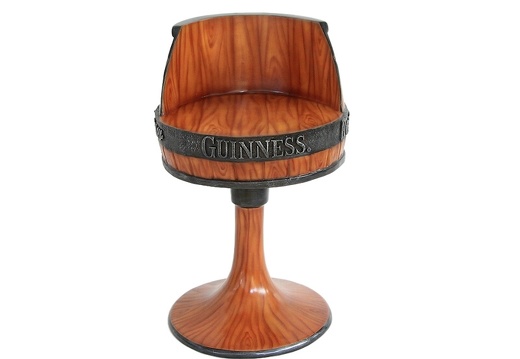 JJ026 ANTIQUE BARREL CHAIR WROUGHT IRON 4 BEER NAMES RING ON WOOD EFFECT STAND 1