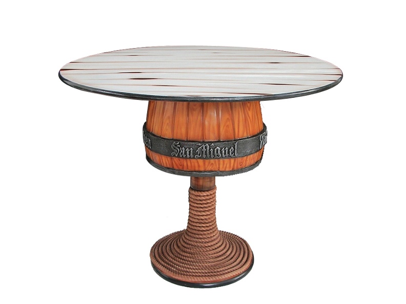 JJ029_ANTIQUE_BARREL_TABLE_BULL_HORN_EFFECT_TABLE_TOP_ON_ROPE_STAND.JPG