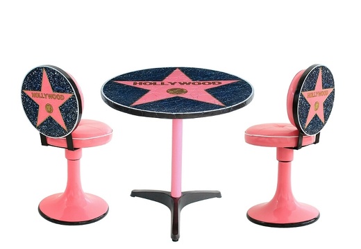 JJ463 HOLLYWOOD WALK OF FAME TILE BAR RESTAURANT TABLE 2 CHAIRS ANY NAME ON CHAIRS TABLE