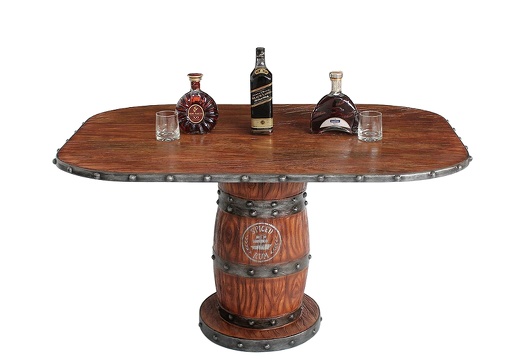 JJ504 DARK WOOD EFFECT BARREL TABLE ANY NAME PAINTED ON THE BARREL