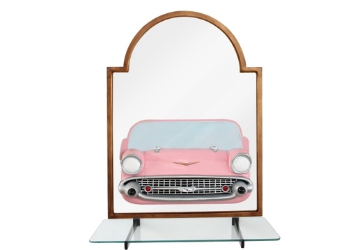 BJM0030S PINK CHEVY VINTAGE CAR WALL MOUNTED MIRROR SHELF