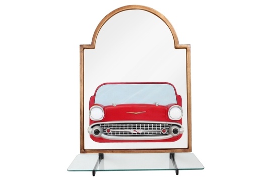 BJM0032S RED CHEVY VINTAGE CAR WALL MOUNTED MIRROR SHELF