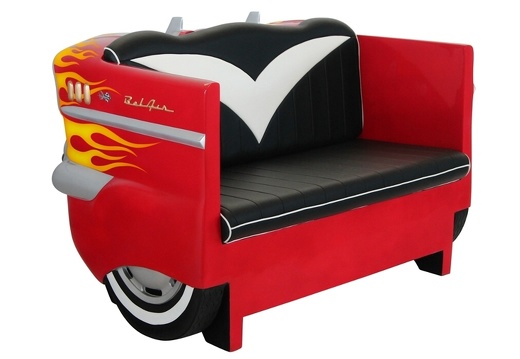 BJM0046 RED WITH FLAMES VINTAGE CAR SOFA FRONT END OF CAR 2
