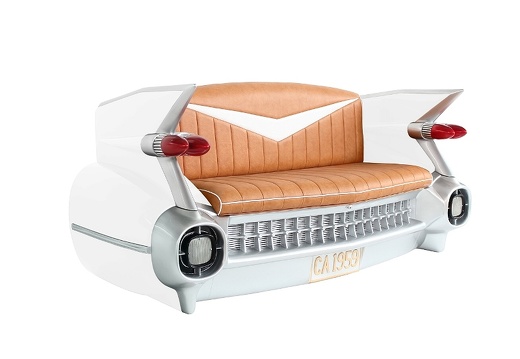 JBCR076 WHITE VINTAGE CADILLAC CAR SOFA WITH MAGAZINES ACCESSORIES RACK 4
