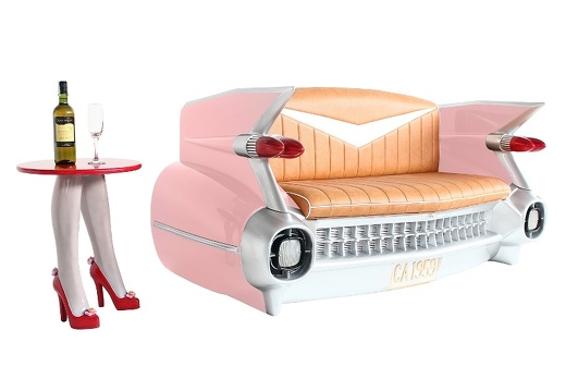 JBCR080 PINK VINTAGE CADILLAC CAR SOFA WITH MAGAZINES ACCESSORIES RACK 1